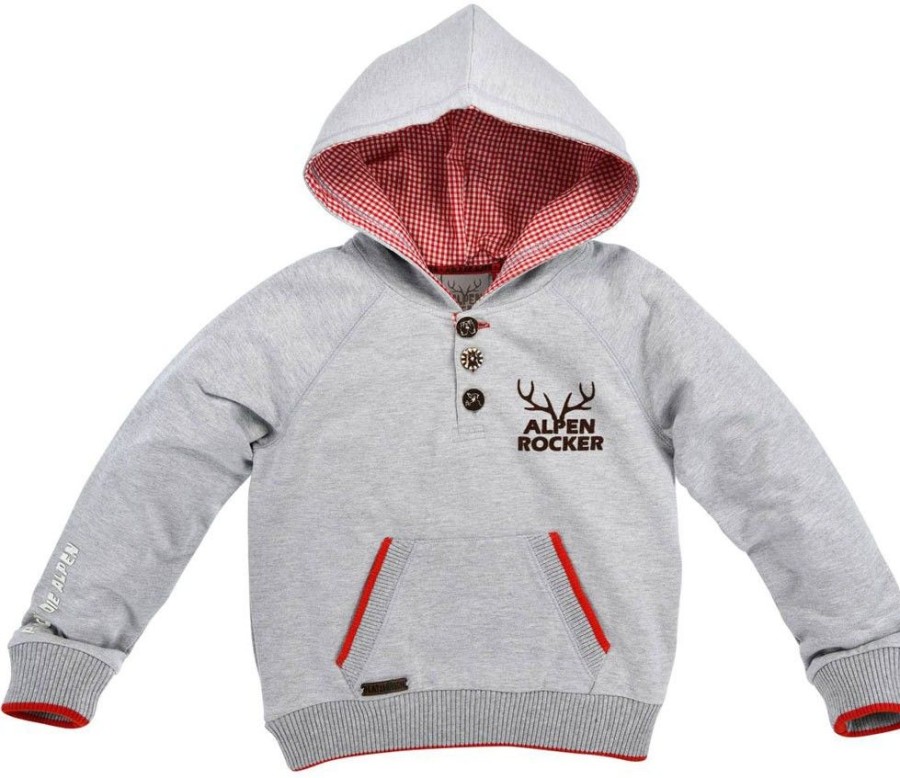 Jungen BONDI Jacken | Bondi Trachten Kapuzen Sweatshirt "Alpenrocker" Mit Hirschmotiv 29924 - Grau