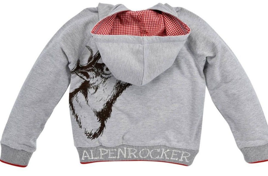 Jungen BONDI Jacken | Bondi Trachten Kapuzen Sweatshirt "Alpenrocker" Mit Hirschmotiv 29924 - Grau