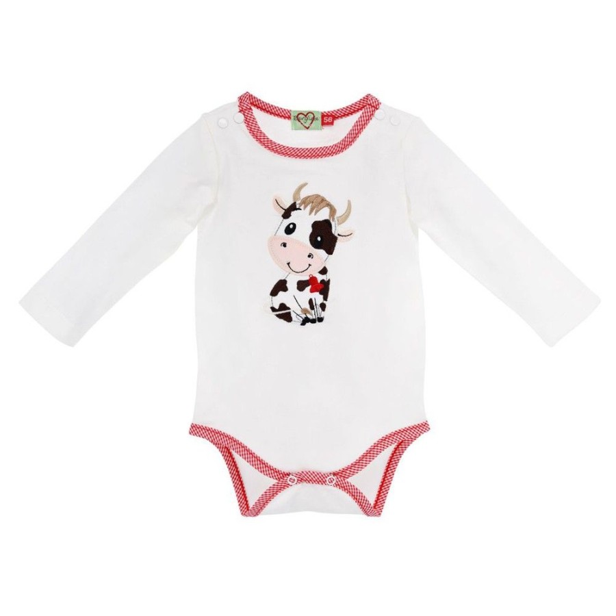 Madchen BONDI Baby Bodys | Bondi Baby Langarm Body "Kuh" 93773 | Offwhite Weis