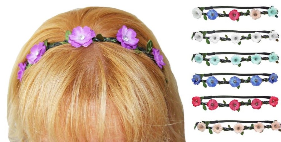 Madchen Trachtenland Hute & Haarschmuck | Blumen Haarband Mit Bluten Und Glitzernden Schmucksteinen Rot