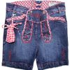 Madchen Trachtenland Hosen | Lekra Madchen Trachten Jeans Shorts Annalena - Blau Rot