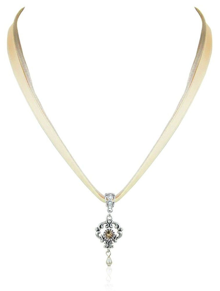 Schmuck LUISIA® Halsketten | Luisia® Halskette Malou Mit Ornament Anhanger Und Kristall Von Swarovski® - Sand