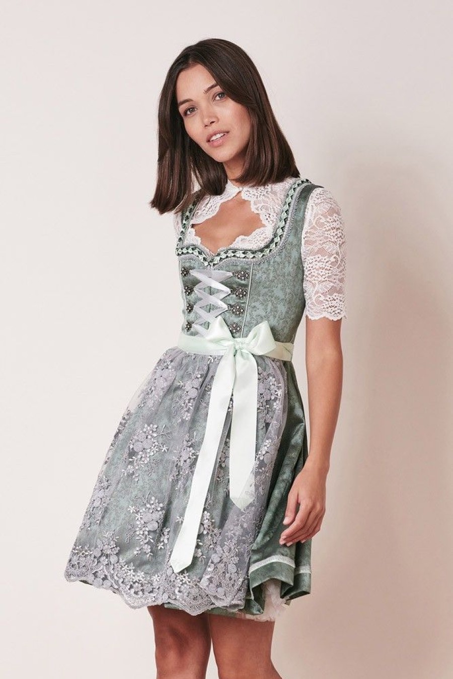 Damen Krüger MADL Dirndl | Kruger Dirndl "Alara" Spitzenschurze 411962 | Grun - 50Cm