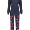 Damen Ringella Nachtwasche | Ringella Damen Langarm Pyjama "Winter Flowers" 2511232 | Deep Blue