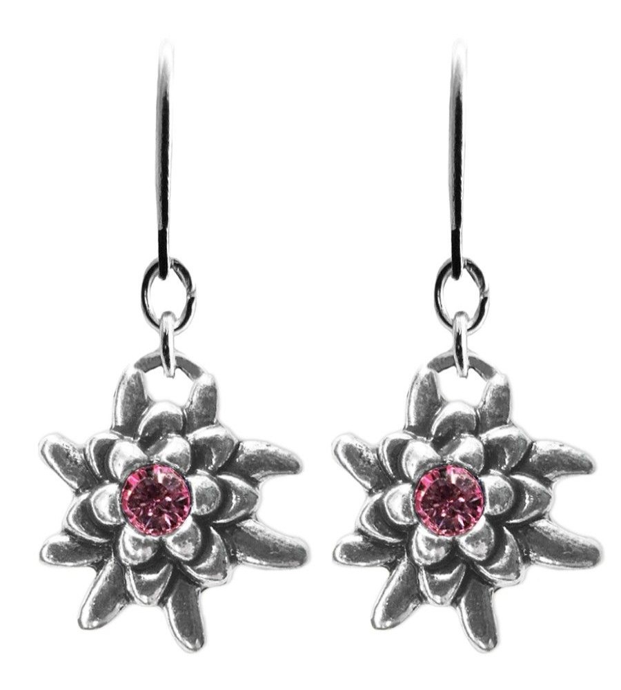 Schmuck Trachtenland | Luisia® Edelweis Ohrhanger Emilia Mit Kristallen Von Swarovski® - Fuchsia / Pink