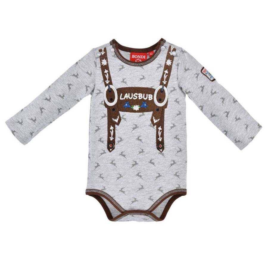 Jungen BONDI Baby Bodys | Bondi Baby Langarm Body "Lausbub" 91582 | Grey Melange