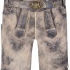 Herren Maddox Lederhosen | Maddox Kurze Lederhose "Ammersee" Mit Gurtel | Grau - Marmor