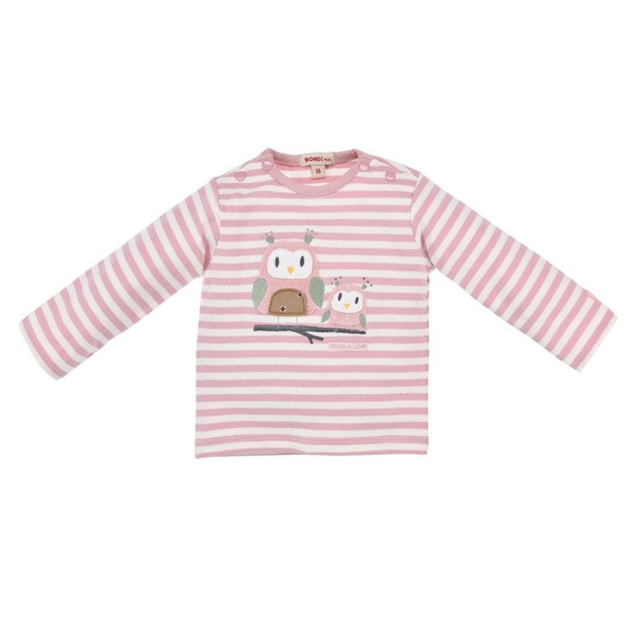 Madchen BONDI Fur´S Baby | Bondi Baby Madchen Langarmshirt "Eulenfamilie" 93731 | Stripe Rosewood / Offwhite