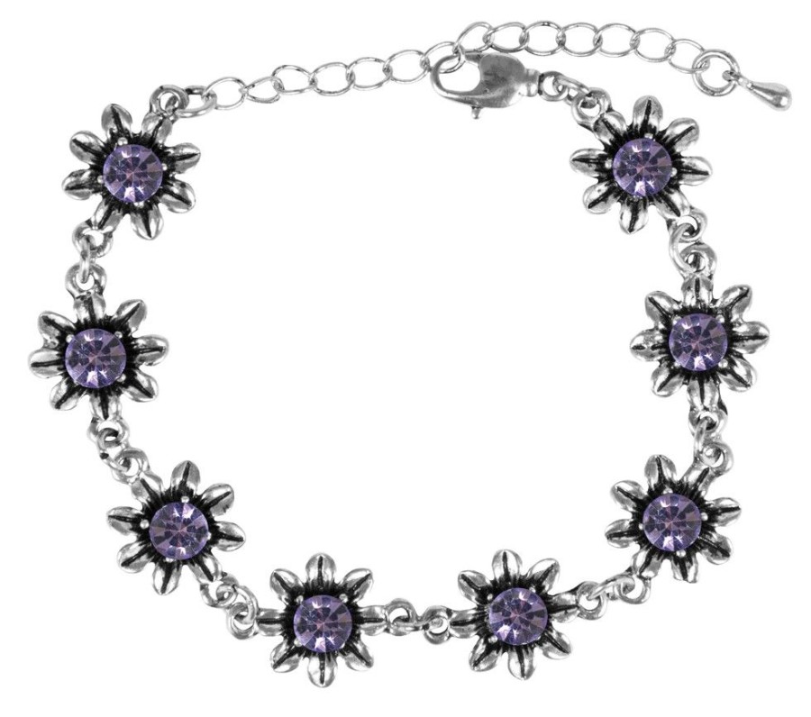 Schmuck Trachtenland | Silbernes Strass Armband Mit Bluten - Lila