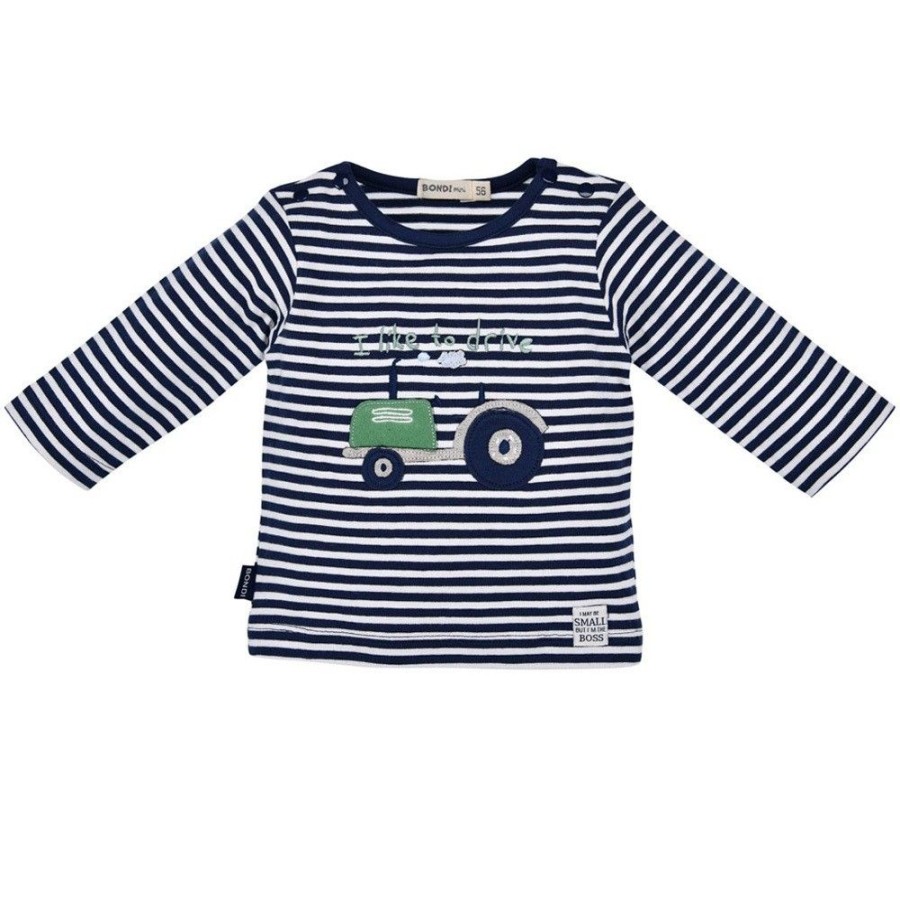 Jungen BONDI Fur´S Baby | Bondi Baby Kleinkinder Langarmshirt "Traktor" 93680 - Navy / Weis | Jungen Pullover