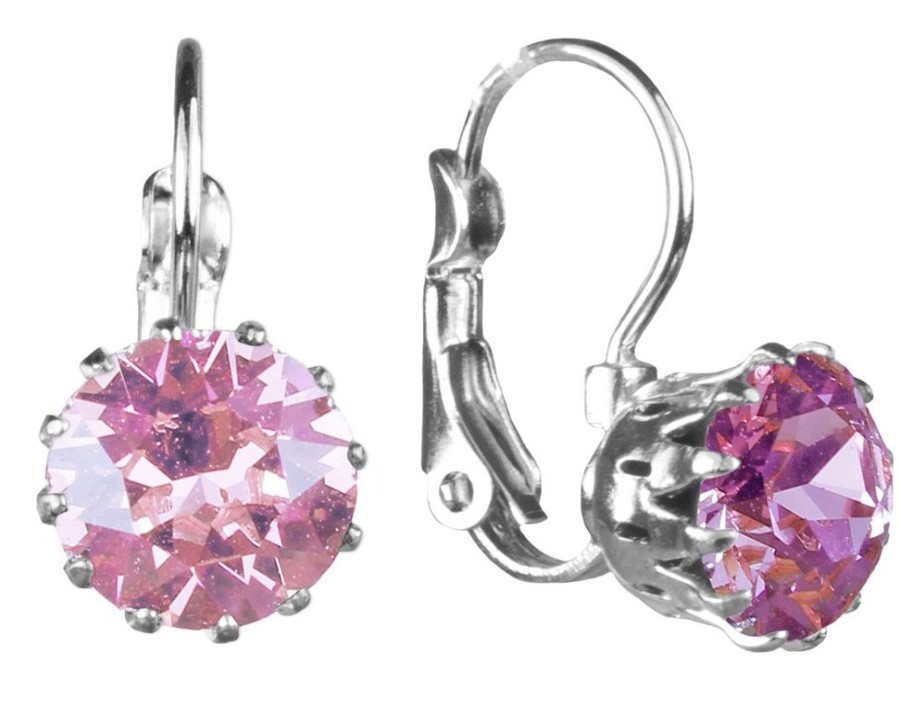 Schmuck Trachtenland | Luisia® Ohrringe Grazia Mit Kronen Anhanger Und Kristall Von Swarovski® - Rosa