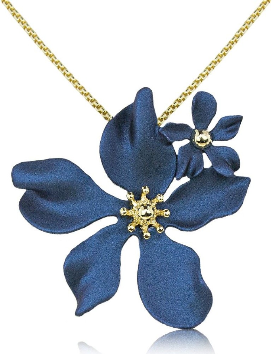 Schmuck LUISIA® Halsketten | Luisia® Halskette Nelia Mit Blumen - 16 Karat Vergoldet Dunkelblau