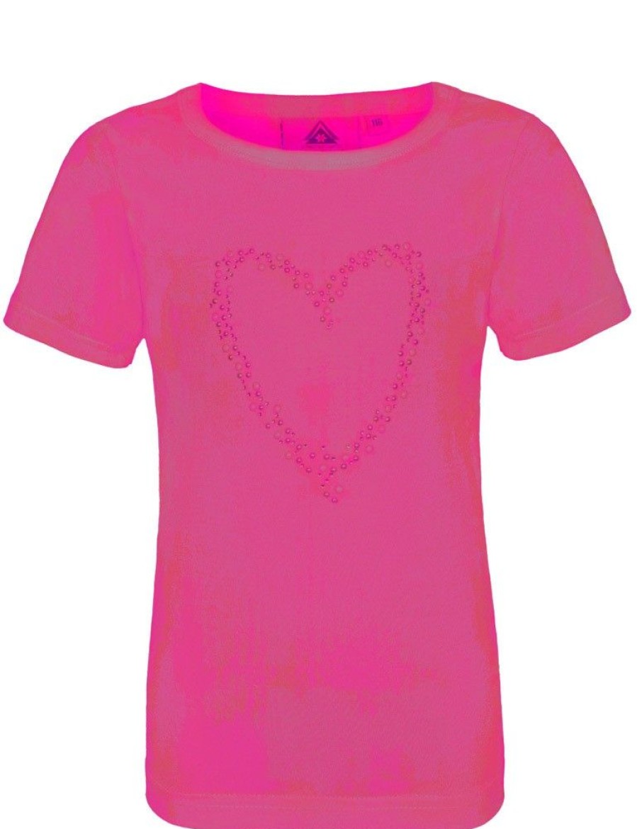 Madchen Isar-Trachten Blusen / Shirts | Isar-Trachten Kinder T-Shirt Mit Strass Herz 52763 - Pink | Madchen Oberteil