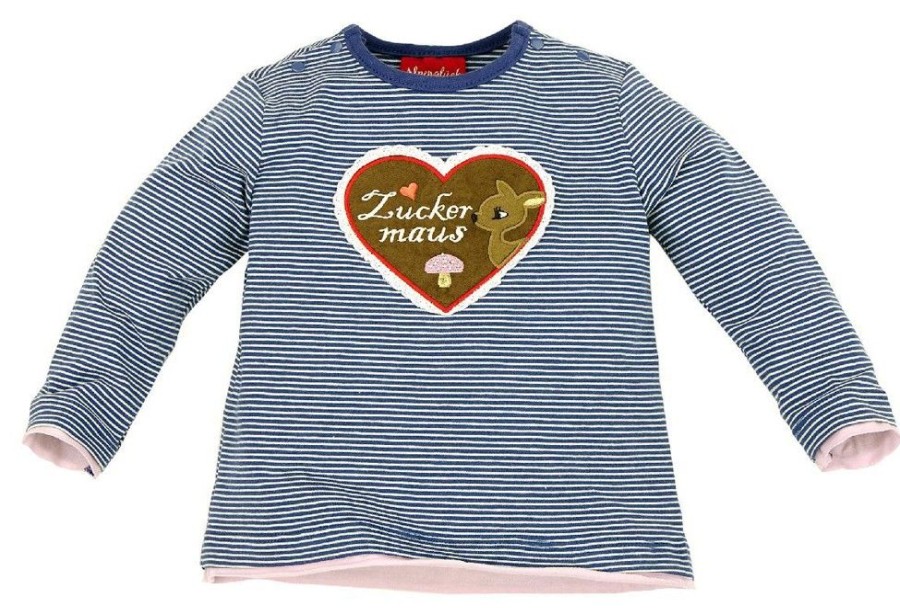 Madchen BONDI Fur´S Baby | Bondi Langarm T-Shirt ´Zuckermaus´ - Blau Weis Gestreift