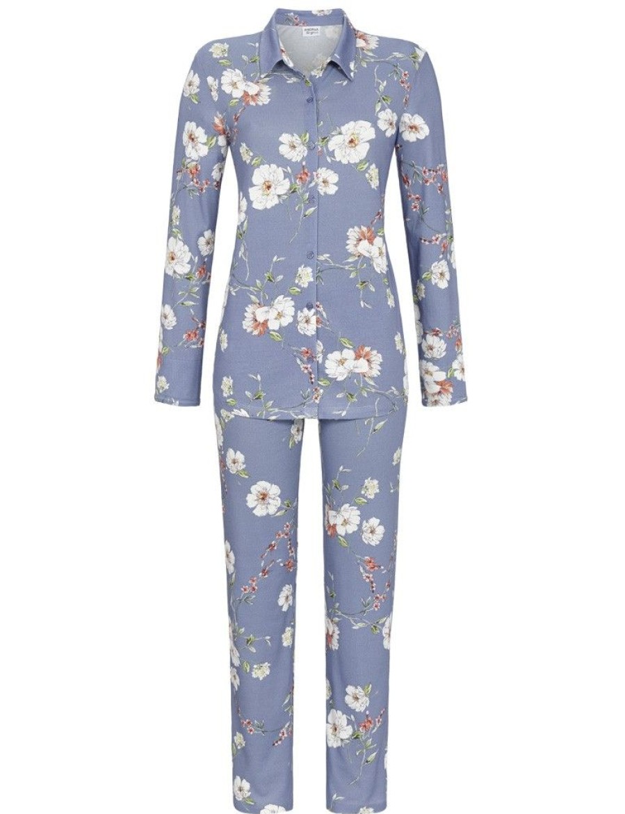 Damen Ringella Nachtwasche | Ringella Langarm Pyjama "Blue Blossom" Fur Damen 2561203 | Jeans Blau