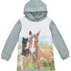 Madchen BONDI Dirndl | Bondi Madchen Kapuzenkleid Hoodiekleid "Horse Love" 36215 | Oliv Grun