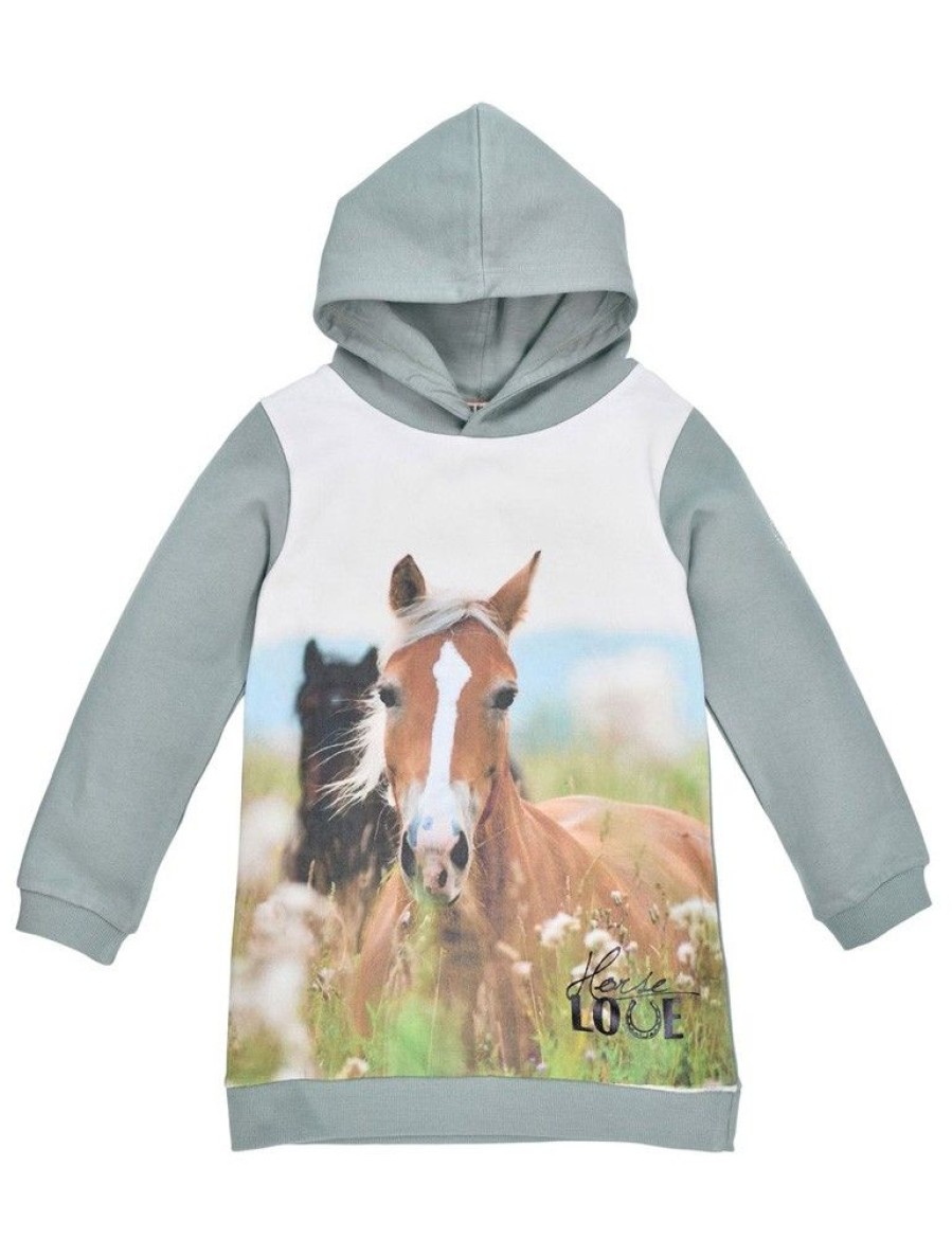 Madchen BONDI Dirndl | Bondi Madchen Kapuzenkleid Hoodiekleid "Horse Love" 36215 | Oliv Grun