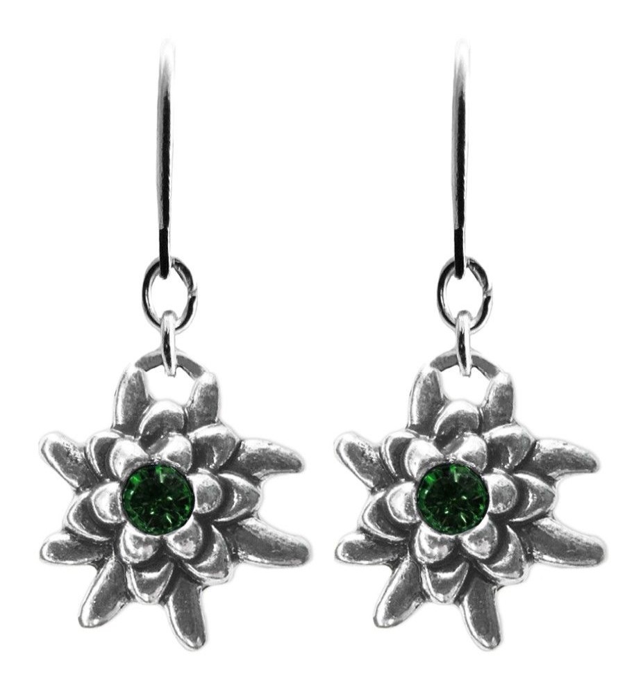 Schmuck Trachtenland | Luisia® Edelweis Ohrhanger Emilia Mit Kristallen Von Swarovski® - Emerald / Smaragdgrun