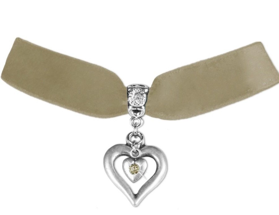 Schmuck LUISIA® | Luisia® Samt Kropfband Heart In Heart 51239-47712 | Hellbraun