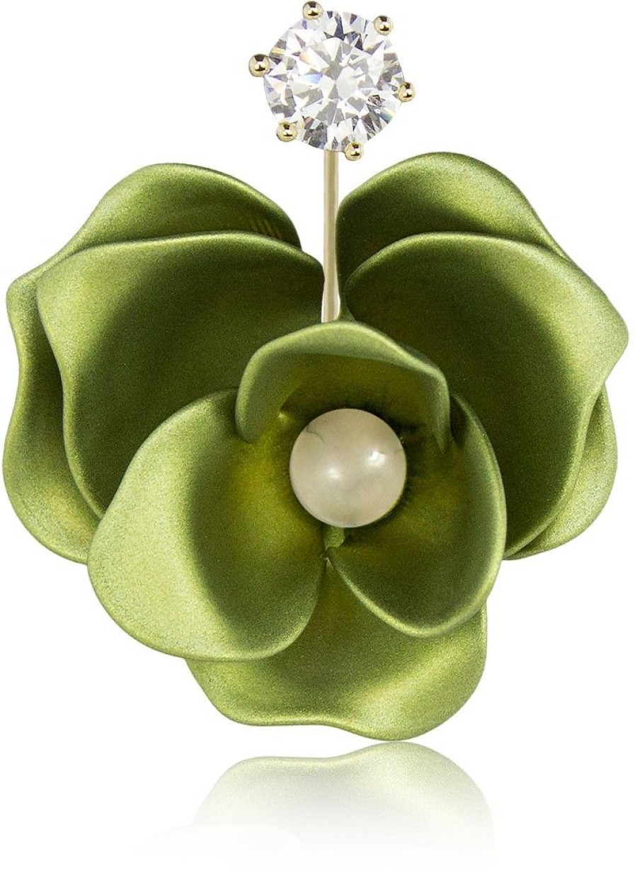 Schmuck LUISIA® | Luisia® Front Back Ohrringe Jarla Mit Blumen - 16 Karat Vergoldet Olivgrun