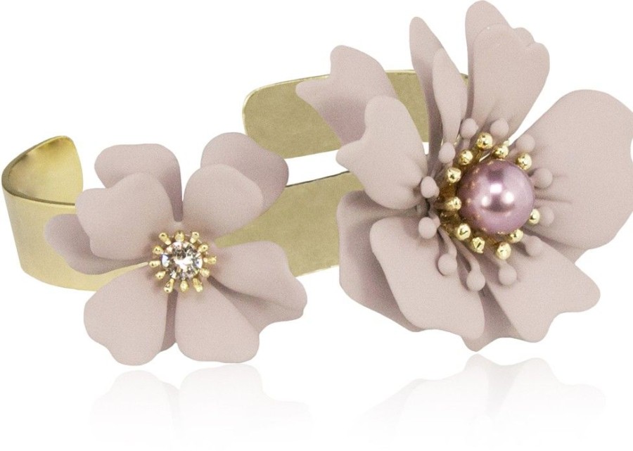 Schmuck LUISIA® | Luisia® Armreif Armspange Nelia Mit Blumen - 16 Karat Vergoldet Altrosa