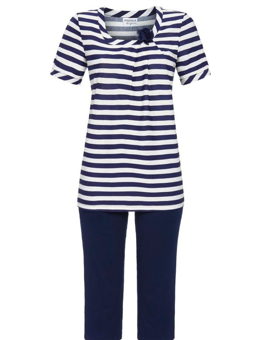 Damen Ringella Nachtwasche | Ringella Damen Pyjama Mit Caprihose "Maritim" 3261224 | Night Blau