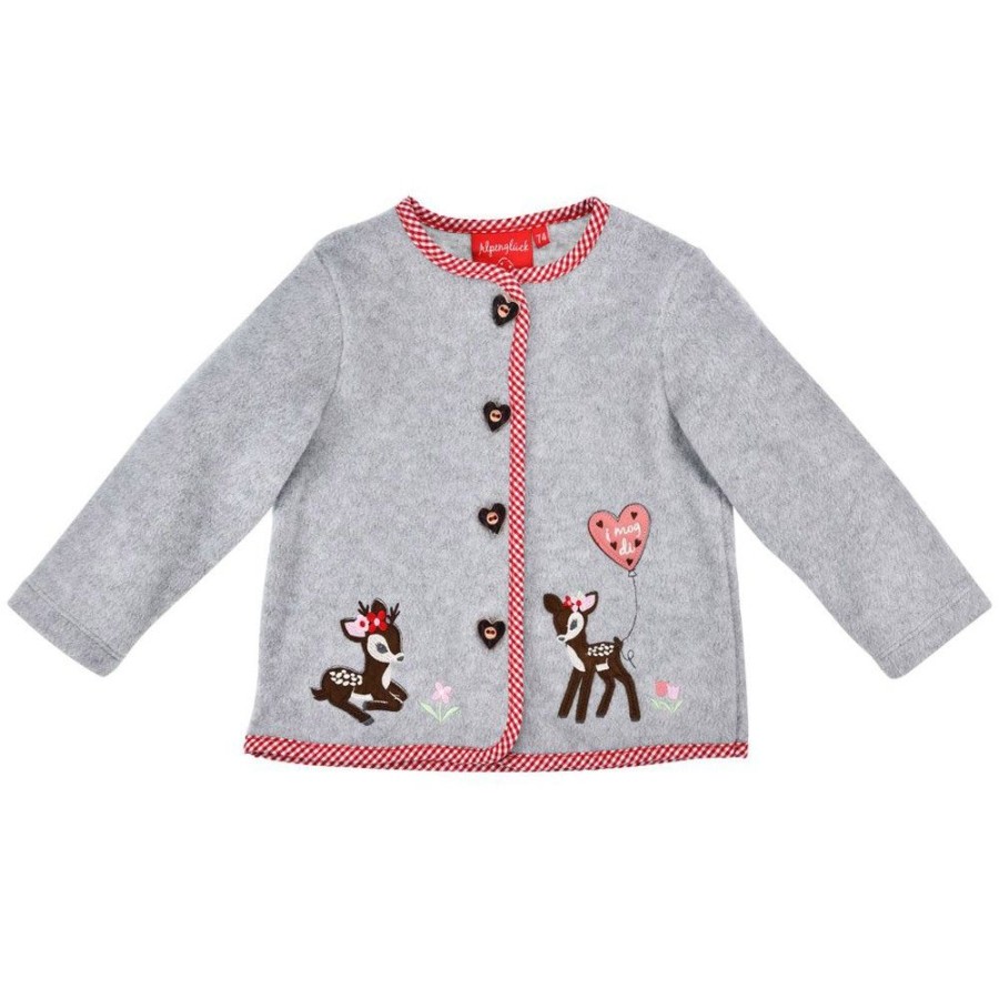 Madchen BONDI Fur´S Baby | Bondi Baby Madchen Fleecejacke "Bambi" 86762 | Hellgrau Rot