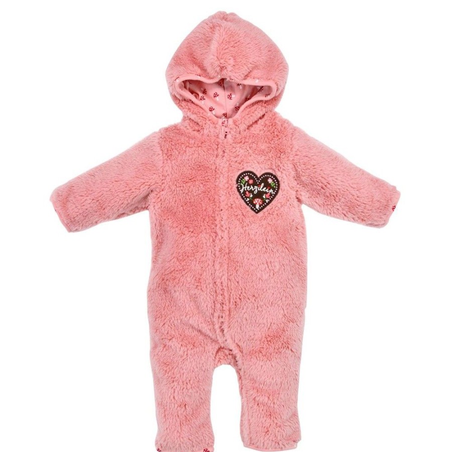 Madchen BONDI Baby Strampler | Bondi Baby Puscheloverall "Herzilein" Aus Teddyfell 86685 | Soft Rose