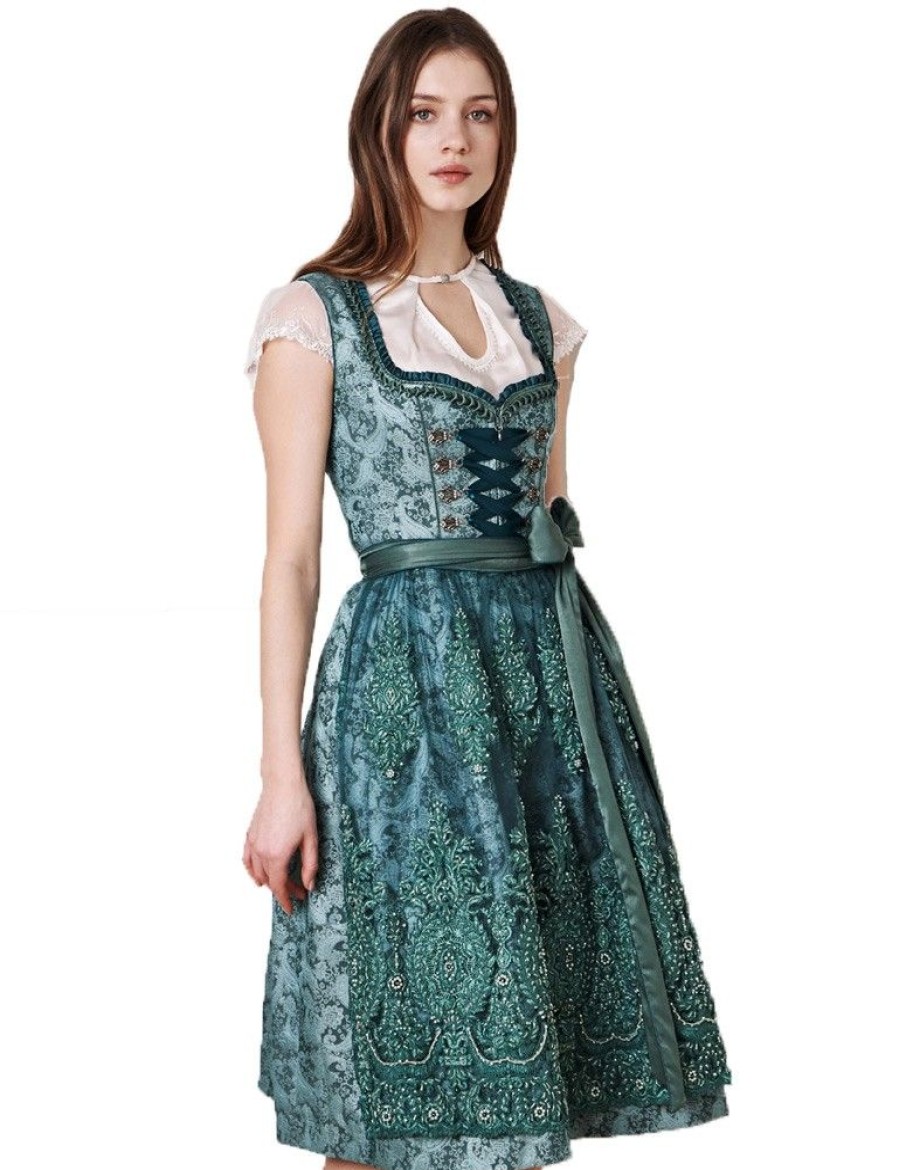 Damen KRÜGER COLLECTION Dirndl | Kruger Dirndl "Phylidia" Mit Spitzenschurze 116465 | Turkis 70Cm