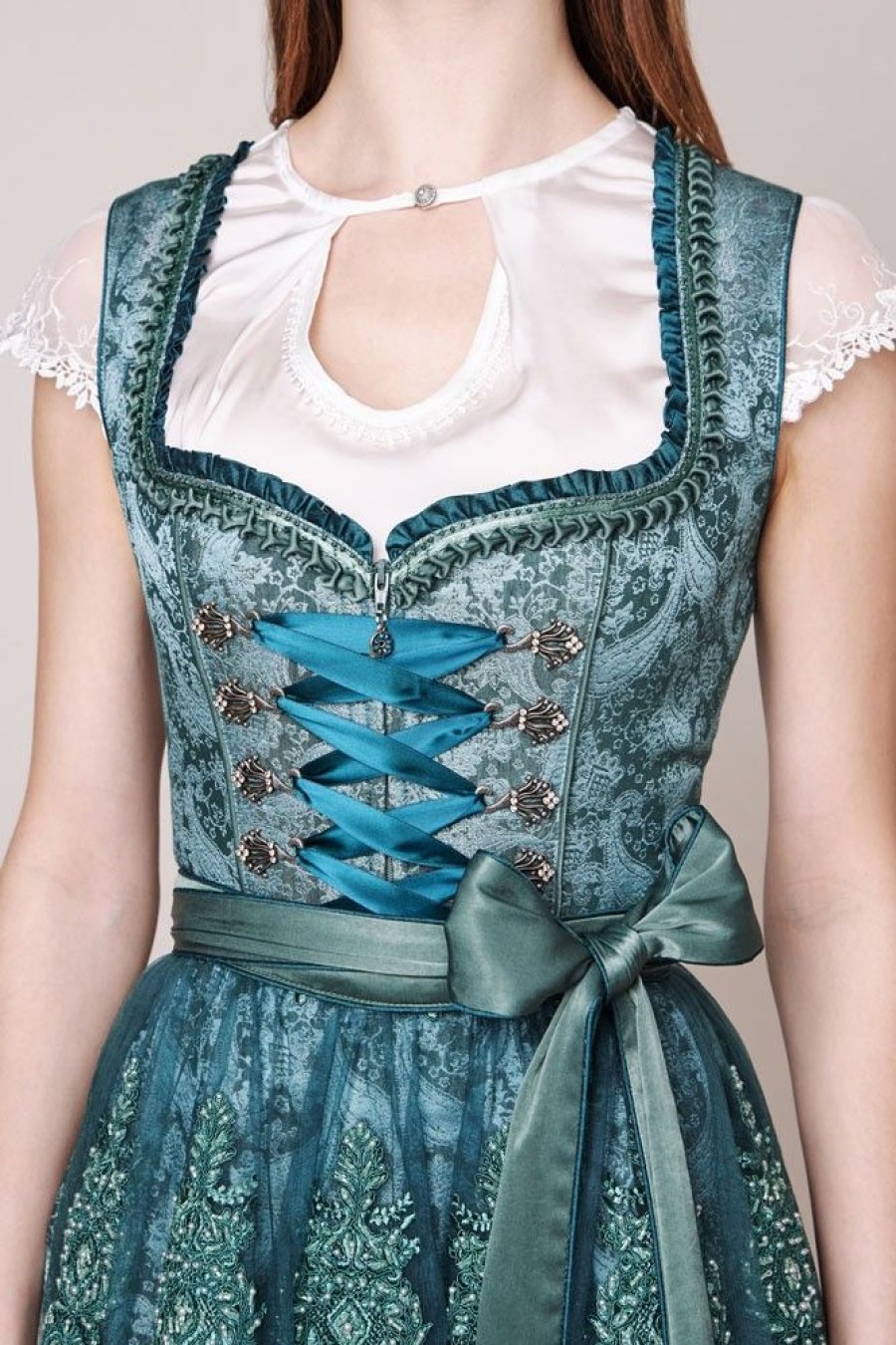 Damen KRÜGER COLLECTION Dirndl | Kruger Dirndl "Phylidia" Mit Spitzenschurze 116465 | Turkis 70Cm