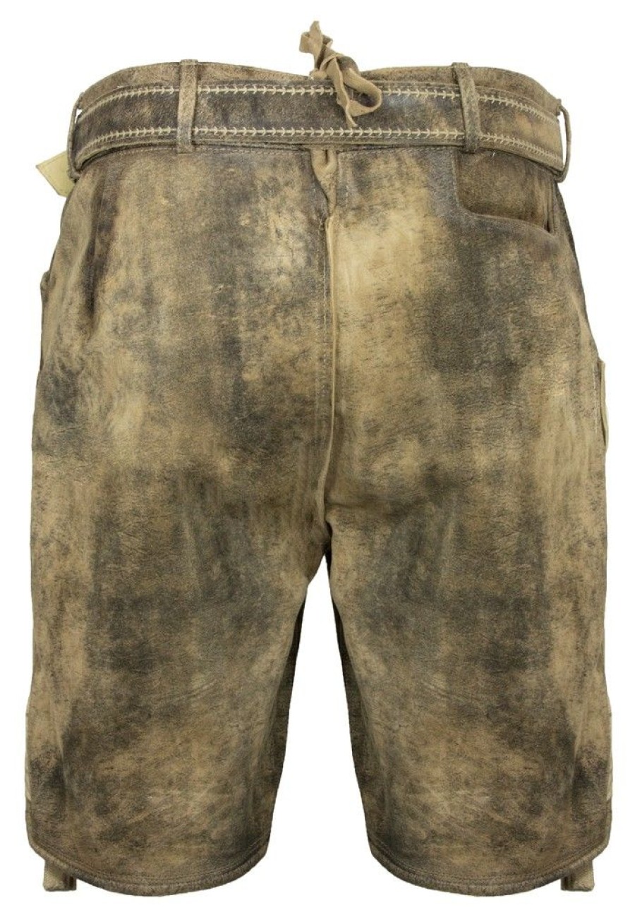 Herren Maddox Lederhosen | Maddox Kurze Herren Lederhose "Kobel" Mit Gurtel | Antik Braun Beige