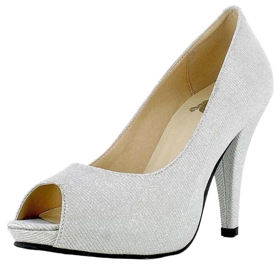 Damen Andrea Conti Pumps | Glitzer Peeptoe Damen Schuhe - Silber