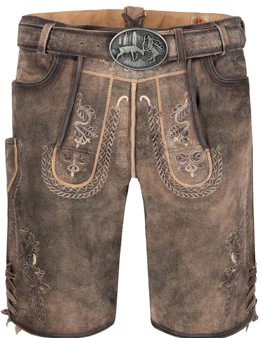 Herren Maddox Lederhosen | Maddox Herren Lederhose "Kochelsee" Mit Gurtel | Smoke Antik