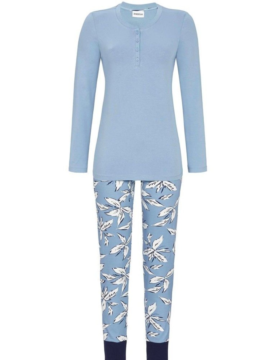 Damen Ringella Nachtwasche | Ringella Damen Langarm Pyjama "Winter Flowers" 2511207 | Smoke