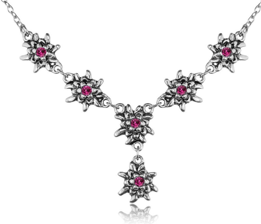 Schmuck Trachtenland | Luisia® Edelweis Collier Emilia Mit Kristallen Von Swarovski® - Fuchsia / Pink