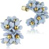 Schmuck LUISIA® Ohrringe | Luisia® Halb Creolen Ohrstecker Mia Mit Bluten - 16 Karat Vergoldet Hellblau