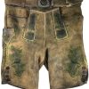 Herren Maddox Lederhosen | Maddox Kurze Lederhose "Rothsee" Mit Gurtel | Antik Zirbe - Grune Stickerei