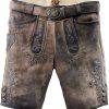 Herren Maddox Lederhosen | Maddox Kurze Herren Lederhose "Hopfensee" Mit Gurtel | Antik Bernstein