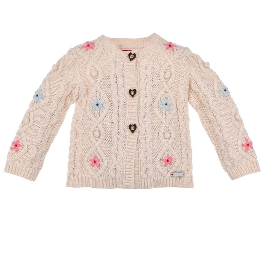 Madchen BONDI Jacken | Bondi Madchen Strickjacke "Alpengluck" Mit Blumen 86625 | Offwhite