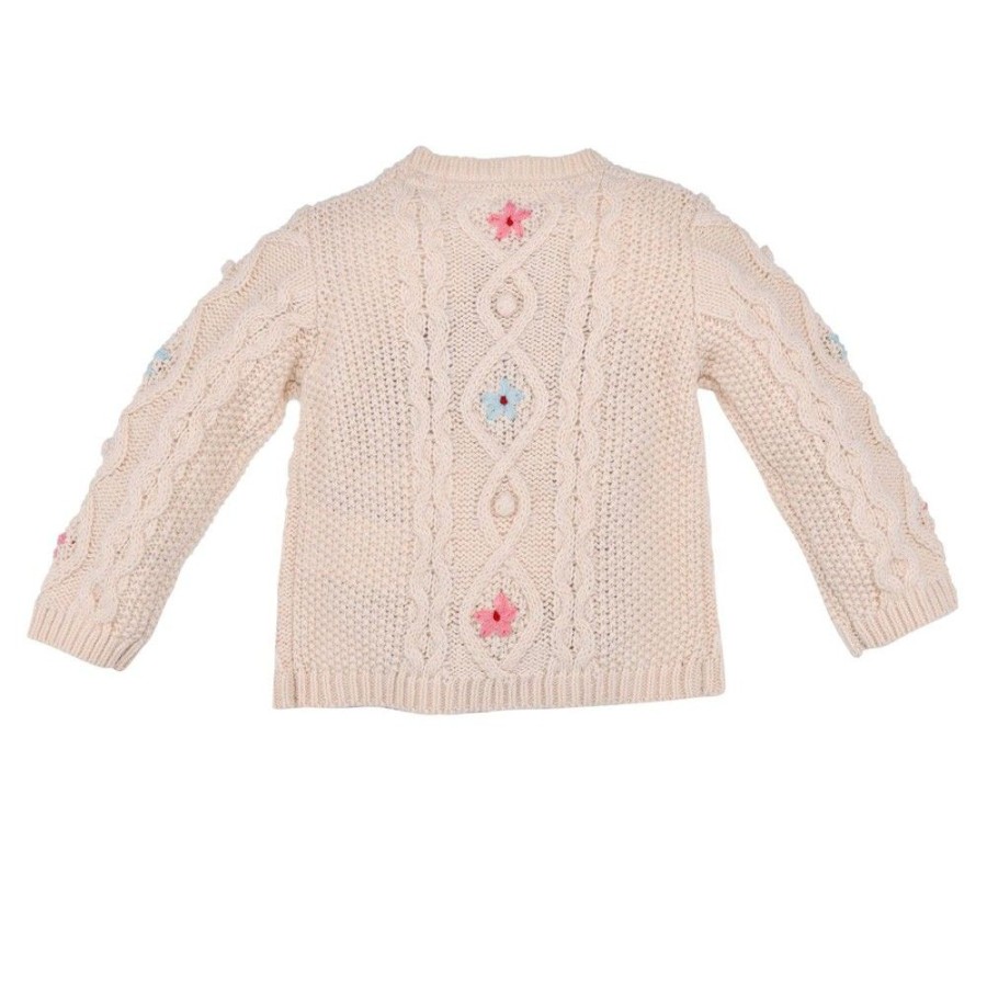 Madchen BONDI Jacken | Bondi Madchen Strickjacke "Alpengluck" Mit Blumen 86625 | Offwhite