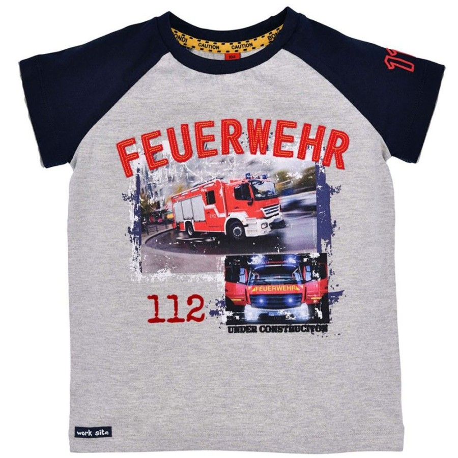 Jungen BONDI Shirts | Bondi Jungen Kurzarm T-Shirt "Feuerwehr" 33148 | Grau Melange