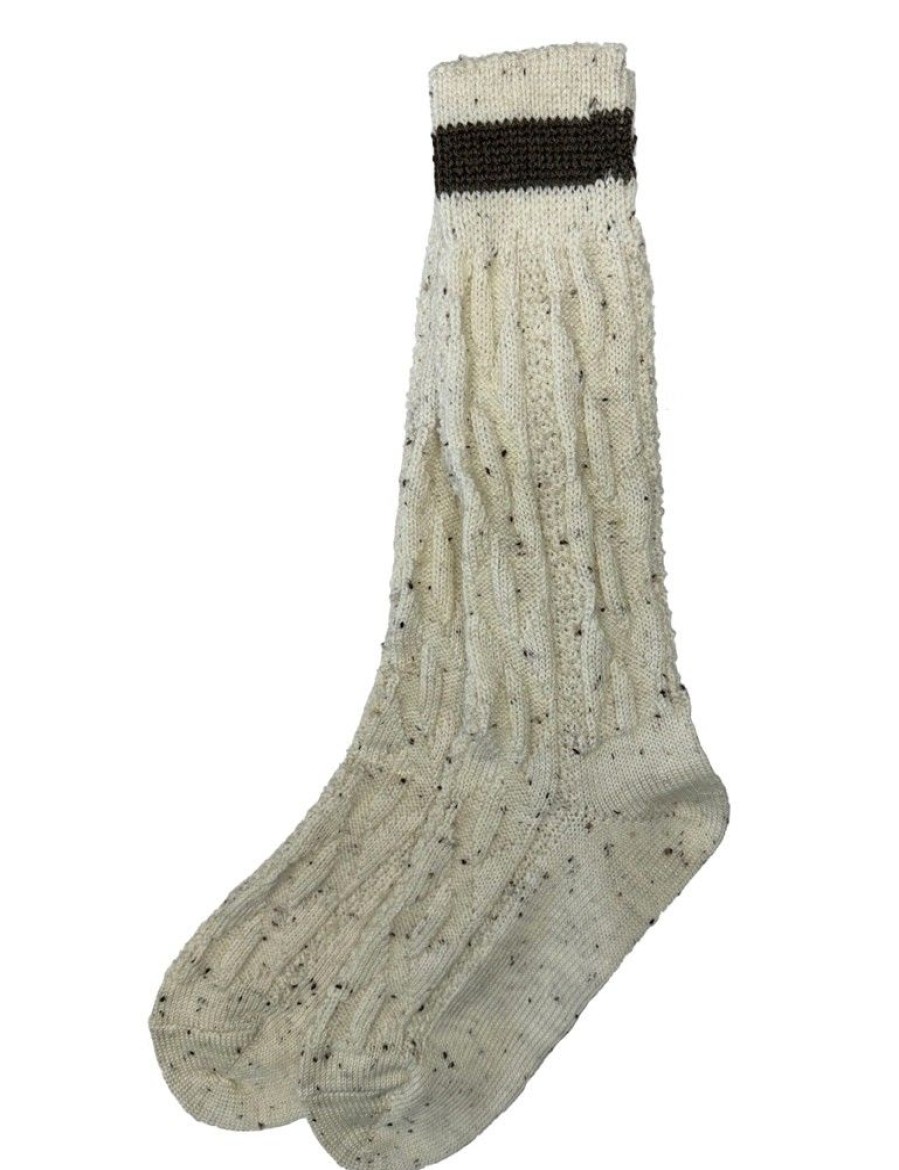 Herren Marschall Trachten Strumpfe | Trachten Shopper Socken Mit Zopfmuster Und Streifen - Trachtenstrumpfe | Beige Braun