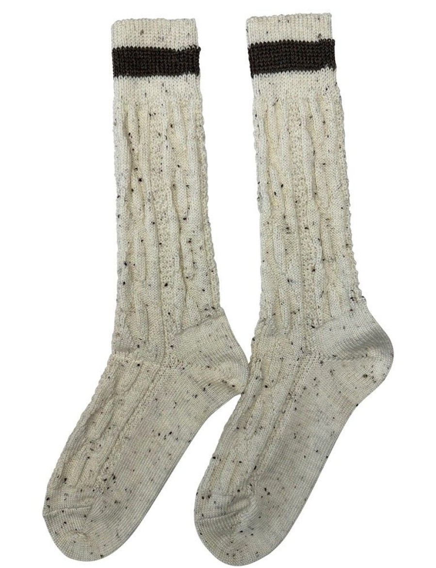 Herren Marschall Trachten Strumpfe | Trachten Shopper Socken Mit Zopfmuster Und Streifen - Trachtenstrumpfe | Beige Braun