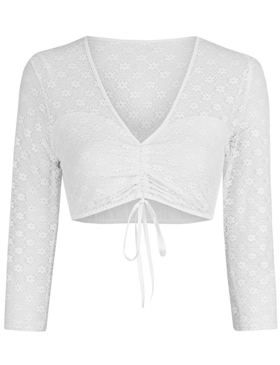 Damen Nina von C. Blusen & Shirts | Nina Von C. Dirndlbluse "Myalana" Mit V-Ausschnitt 16471963 | Weis