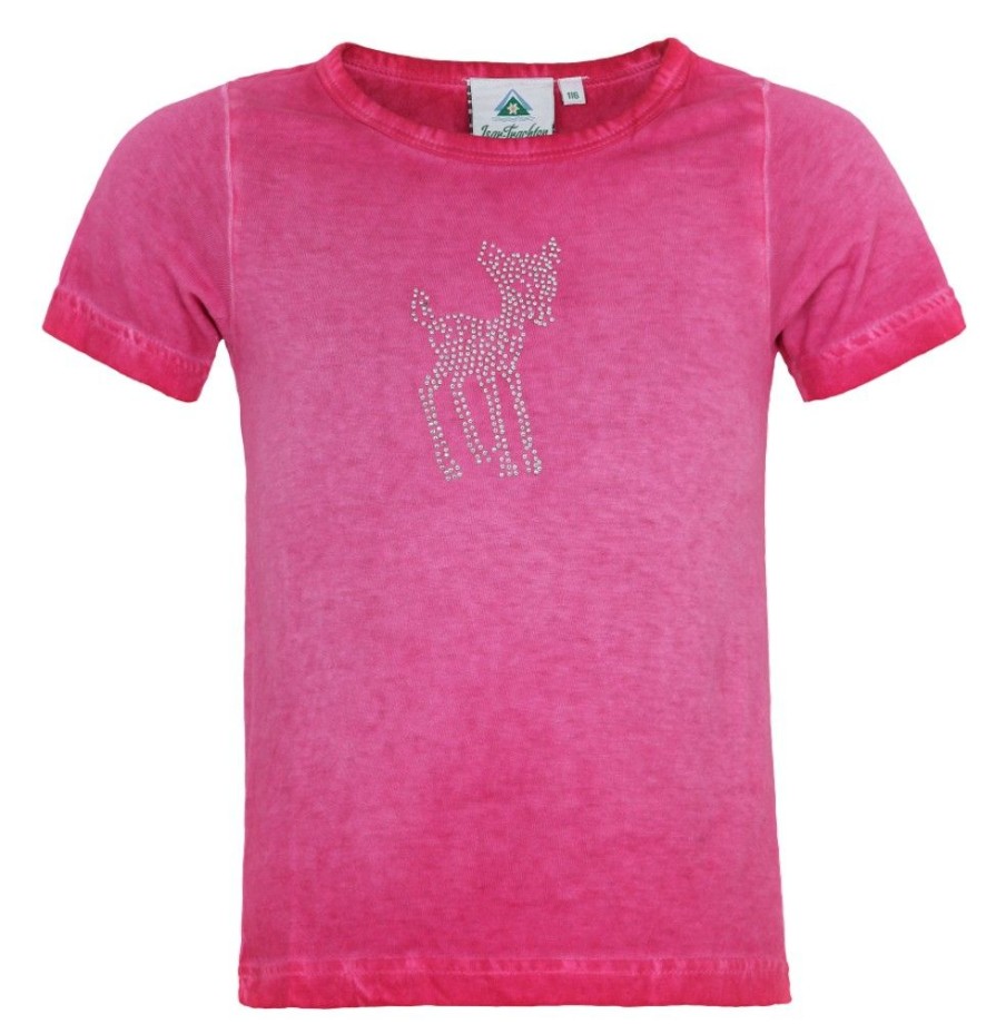 Madchen Isar-Trachten Blusen / Shirts | Isar-Trachten Kinder T-Shirt Mit Glitzer Rehkitz | Pink