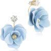 Schmuck LUISIA® | Luisia® Front Back Ohrringe Jarla Mit Blumen - 16 Karat Vergoldet Hellblau