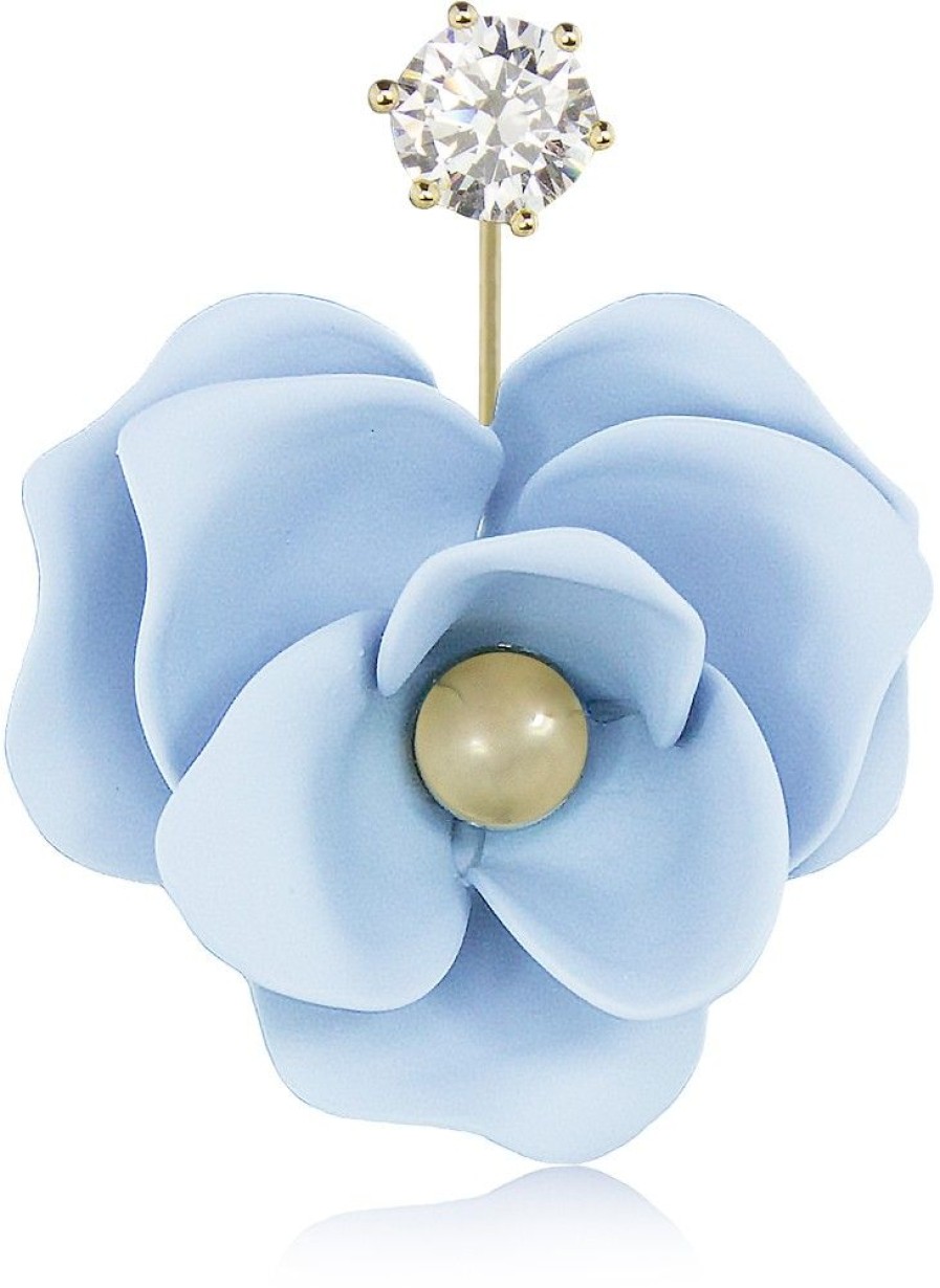 Schmuck LUISIA® | Luisia® Front Back Ohrringe Jarla Mit Blumen - 16 Karat Vergoldet Hellblau