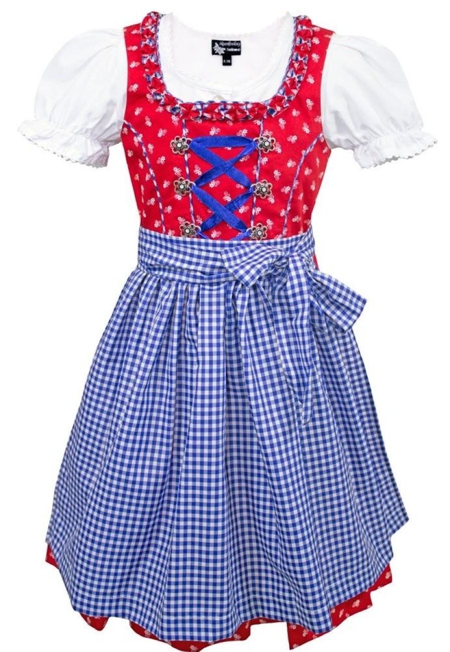 Madchen Maddox Dirndl | Maddox Kinder Dirndl "Zillertal" 3-Tlg. | Blumchenmuster Blau Rot