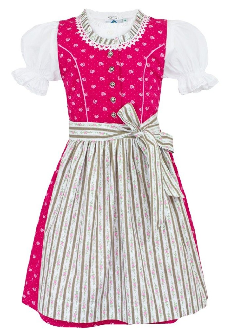 Madchen Isar-Trachten Dirndl | Isar-Trachten Kinder Dirndl "Mareike" Mit Streublumchen 43178 | Pink Taupe