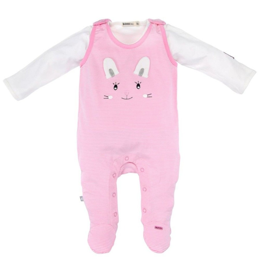 Madchen BONDI Baby Strampler | Bondi Baby Strampler "Haschen" Geringelt 2-Tlg. 93636 | Rosa / Weis